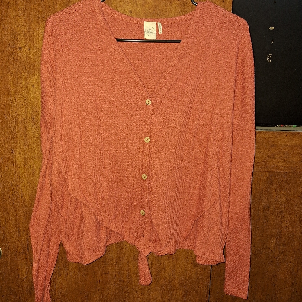 Paper Crane Tied Front Cropped Long Sleeve Shirt